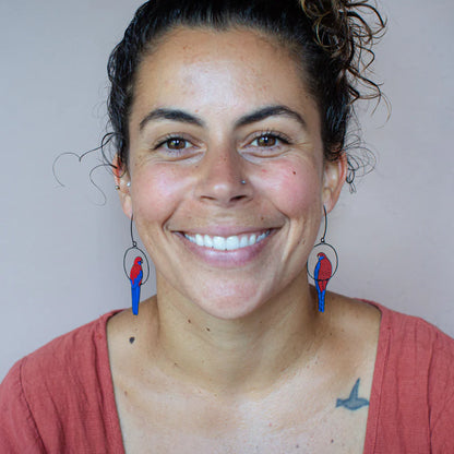 Crimson Rosella Earrings in Black, Red & Blue