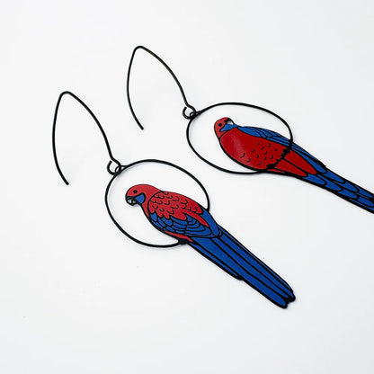 Crimson Rosella Earrings in Black, Red & Blue