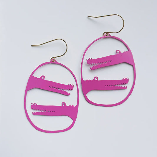 Croc Earrings in Hot Pink