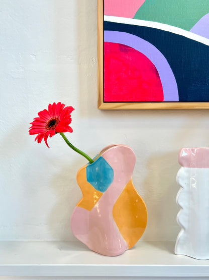 Scalloped Ceramic Vase with Pink Top - by Formantics