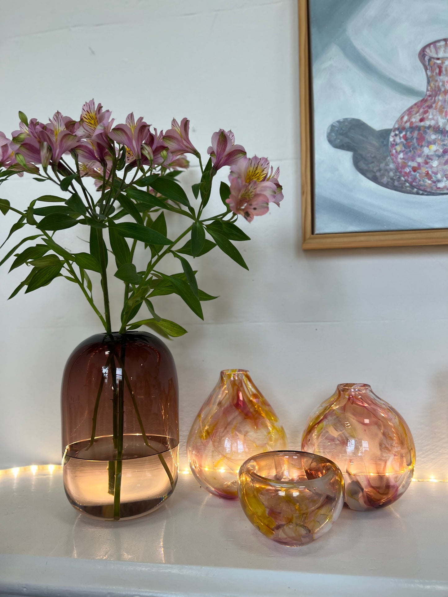 Handblown Glass Teardrop Vase - Pink Marble #1