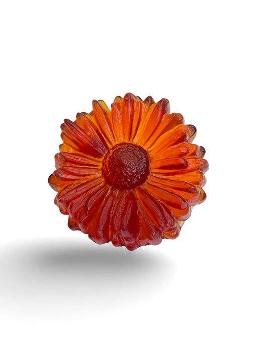 Cast Glass Marguerite Flower - Dark Orange Red - Garden Path Series