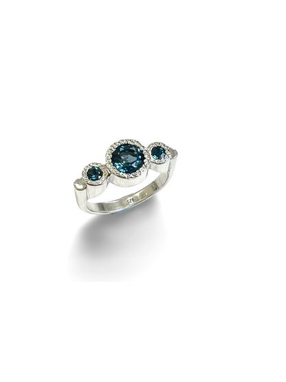 Flock Ring, Sterling Silver & London Blue Topaz: Size R