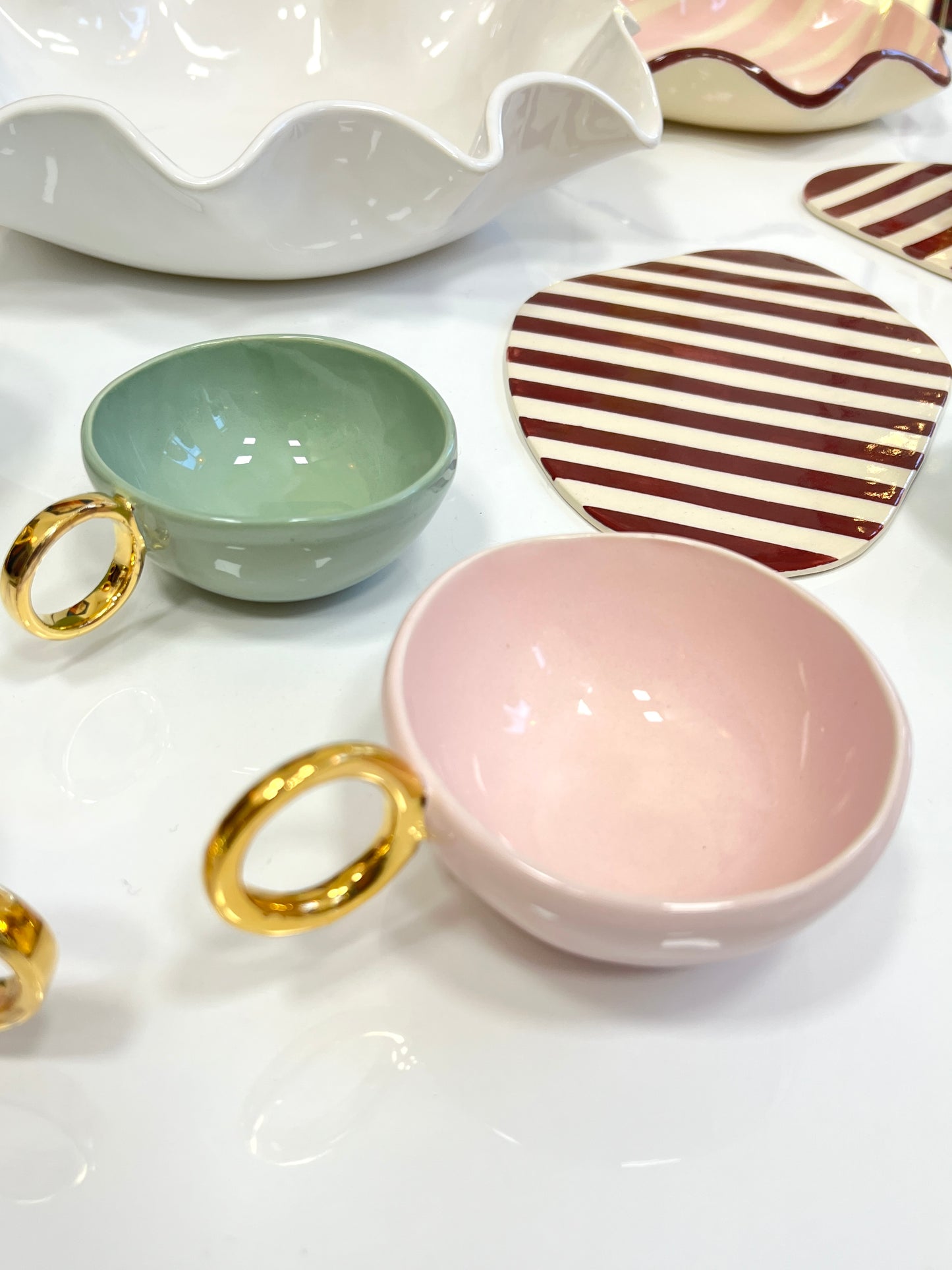 'With Pleasure' Gold-Handled Pink Ceramic Tea Cup