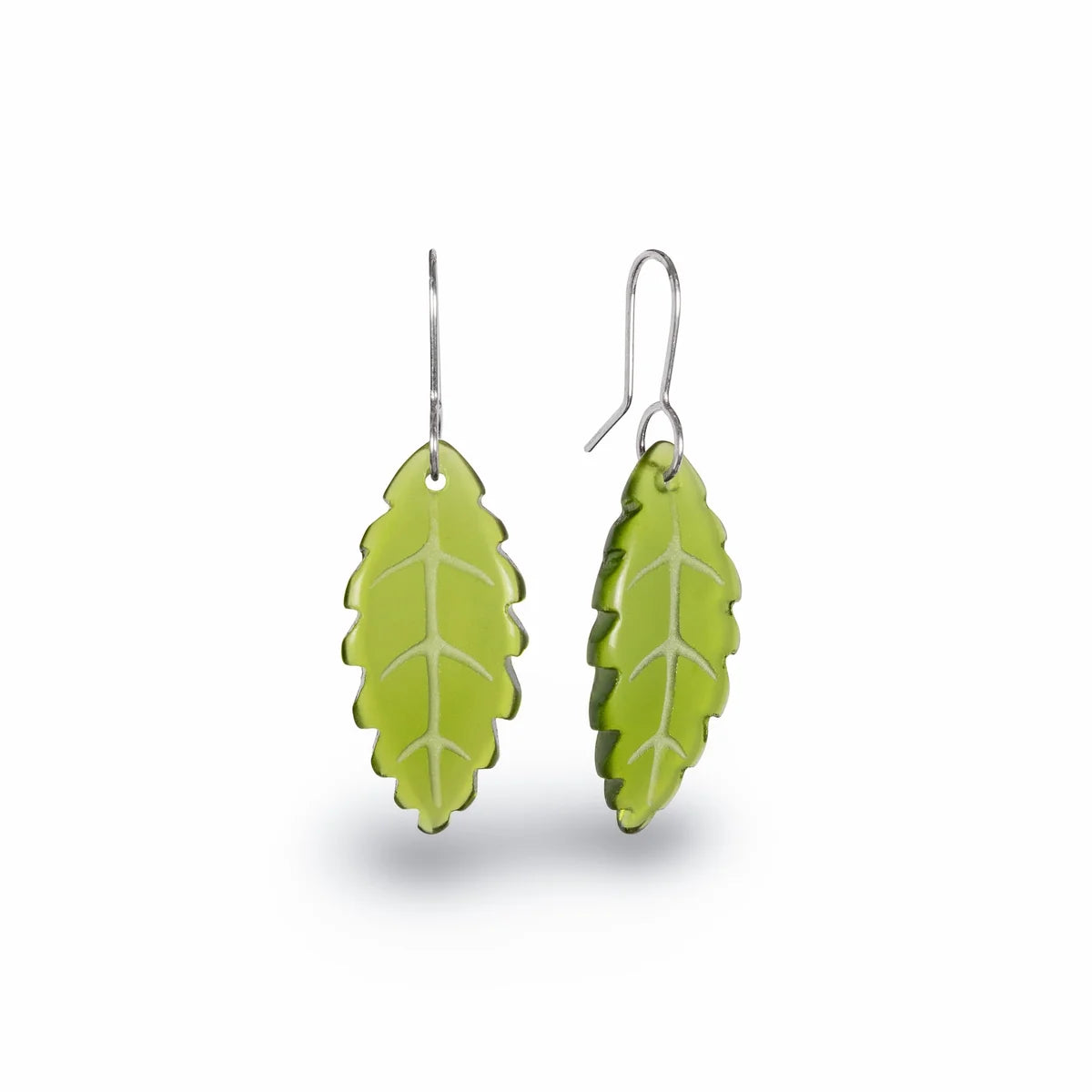 Pukatea Leaf Earrings - Green Glass