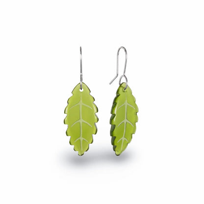 Pukatea Leaf Earrings - Green Glass