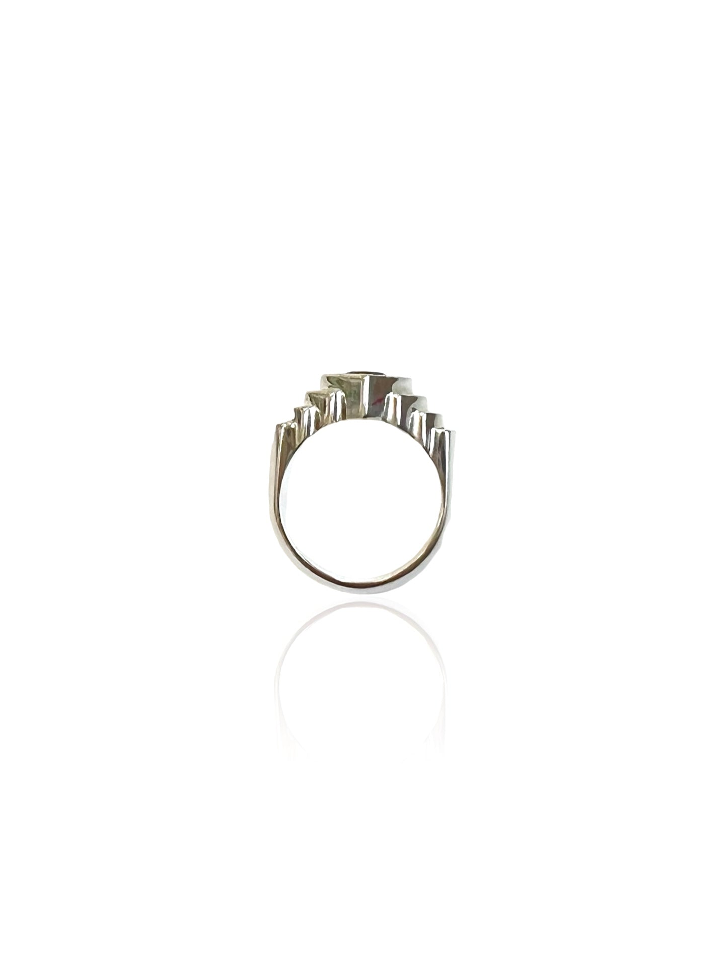 Temple Ring, Sterling Silver & Garnet: Size Q 3/4