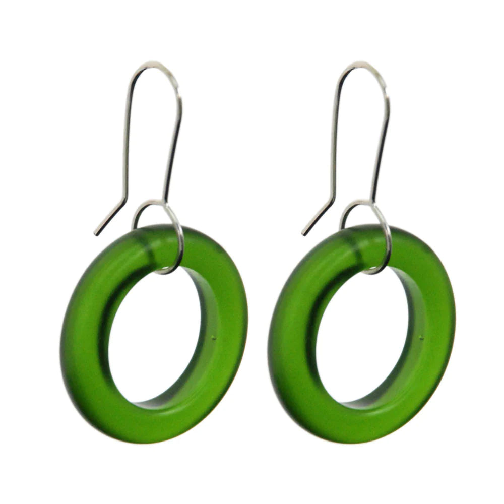 Glass Hoop Earrings - Green