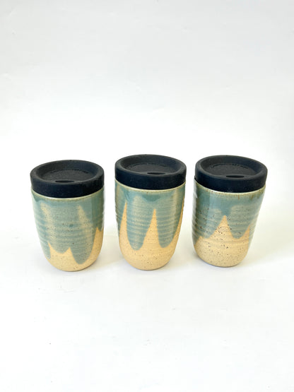 Ceramic Takeaway Cup - Denim Blue Scallops