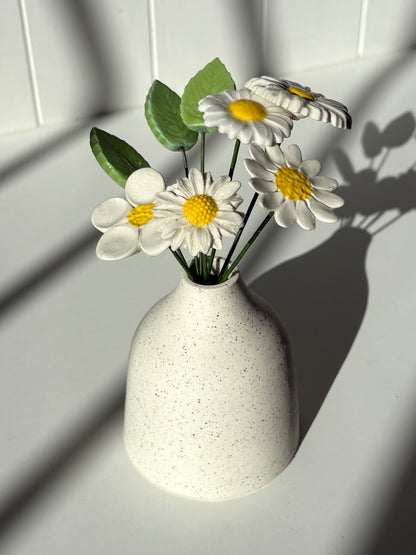 Ceramic Bud Vase with White Flowers & Leaves