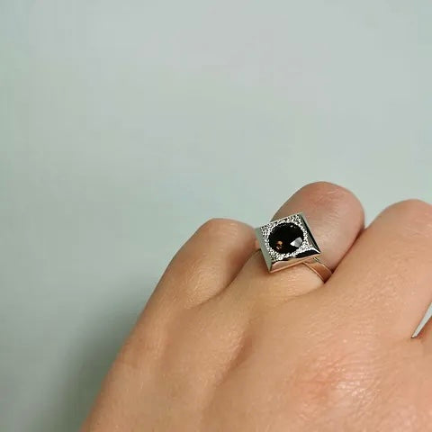 Cluster Frame Ring, Sterling Silver & Smokey Quartz: Size Q