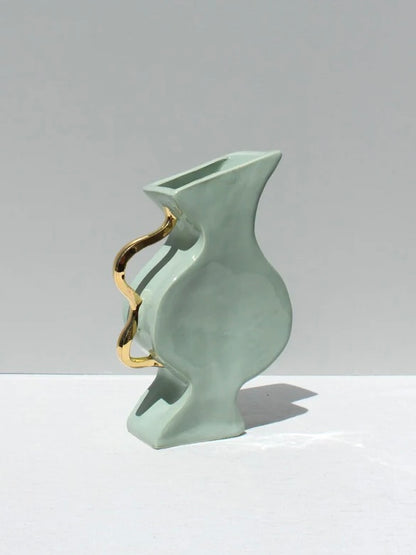 "Little Deet" Ceramic Vase in Green and Gold