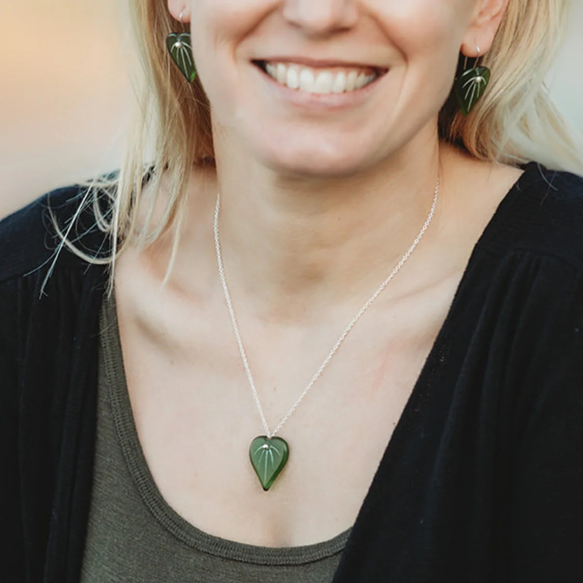 Kawakawa Leaf Pendant Necklace - Green Glass