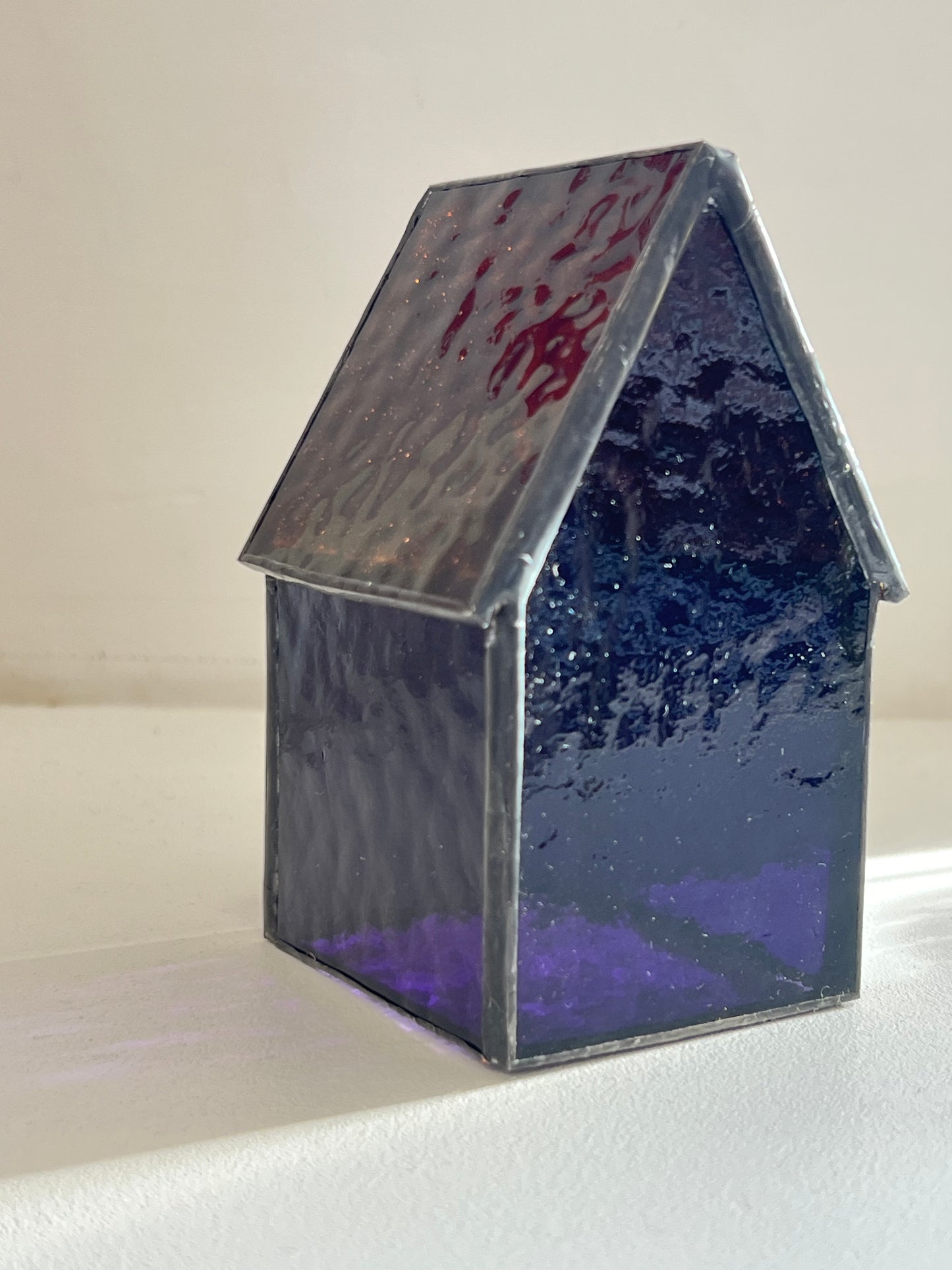 Stained Glass tea light House - Purple