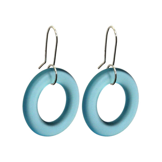 Glass Hoop Earrings - Light Blue