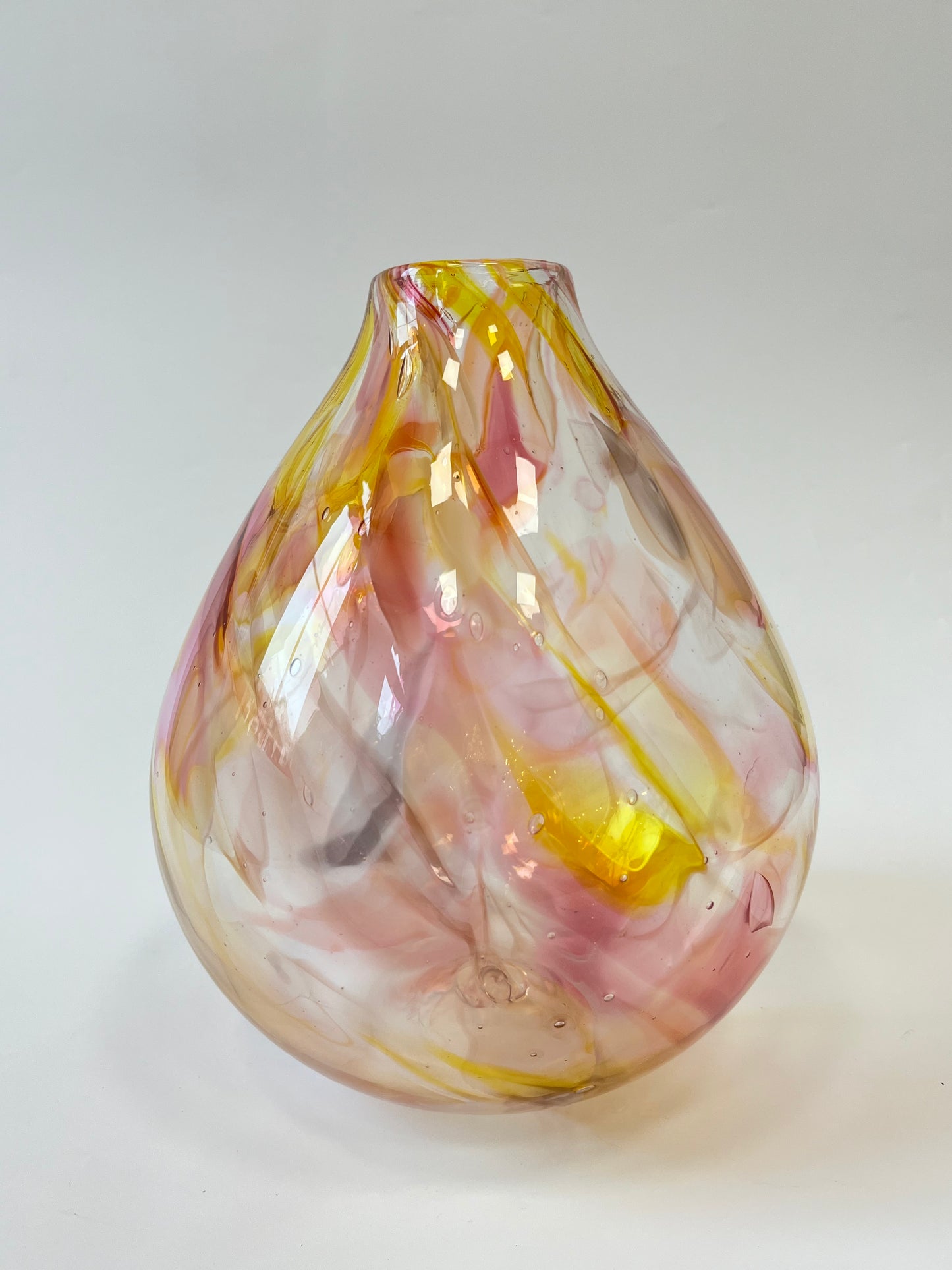 Handblown Glass Teardrop Vase - Pink Marble #1