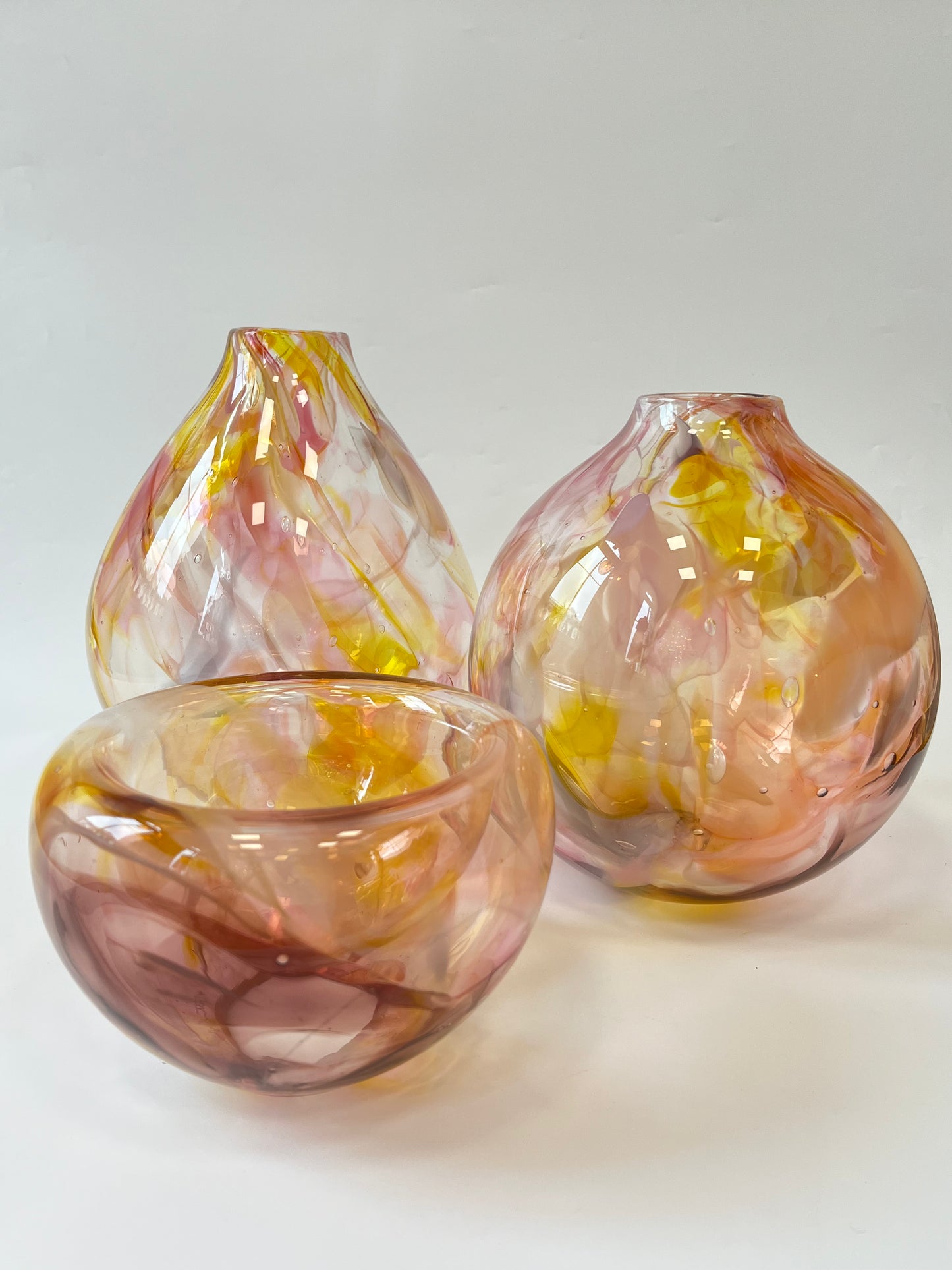 Handblown Glass Teardrop Vase - Pink Marble #1