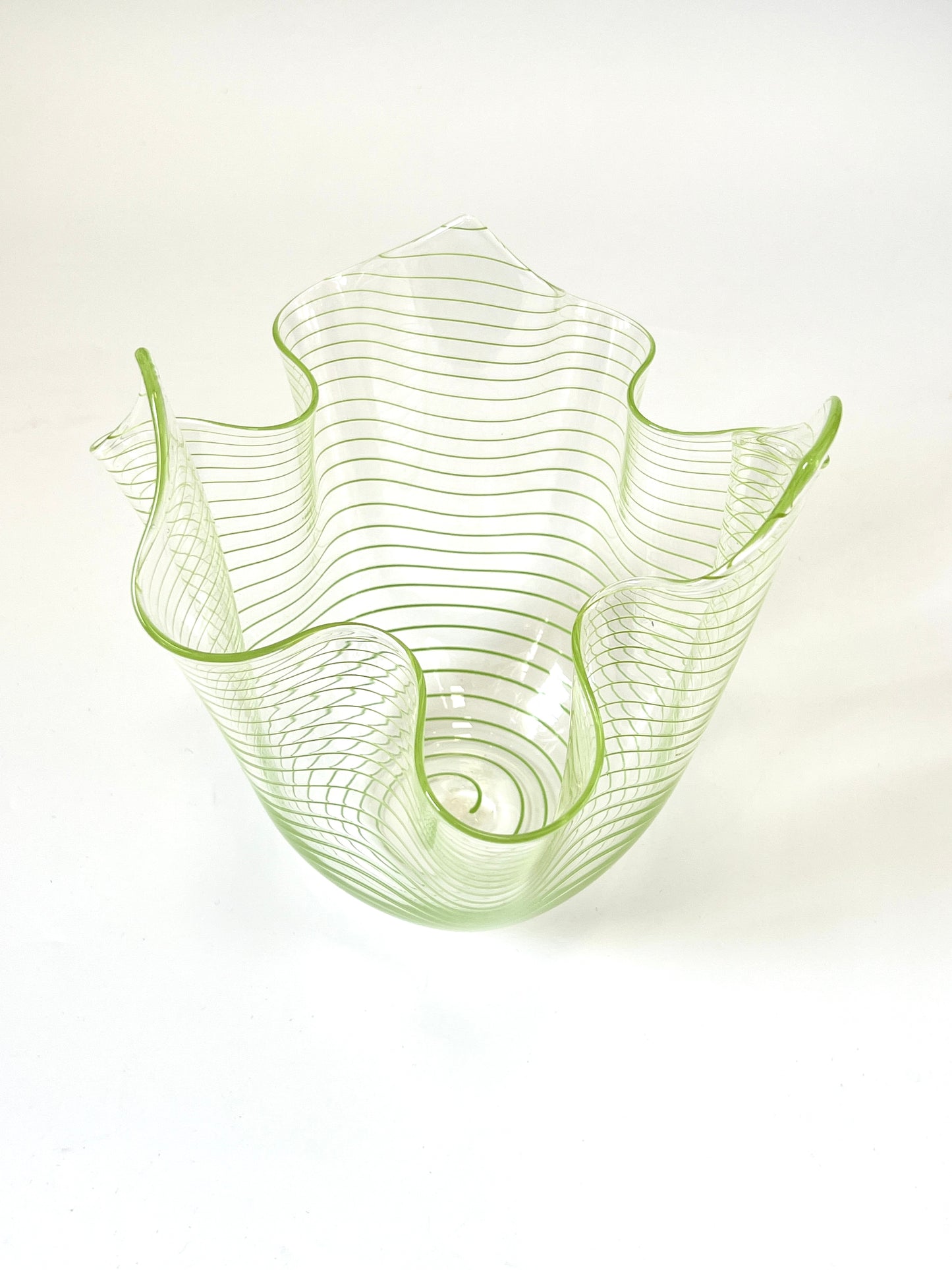 Green stripe Handblown Glass Fazzoletto Bowl - Isobar series