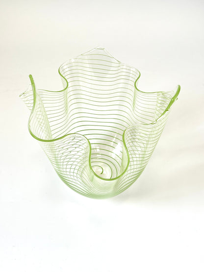 Green stripe Handblown Glass Fazzoletto Bowl - Isobar series