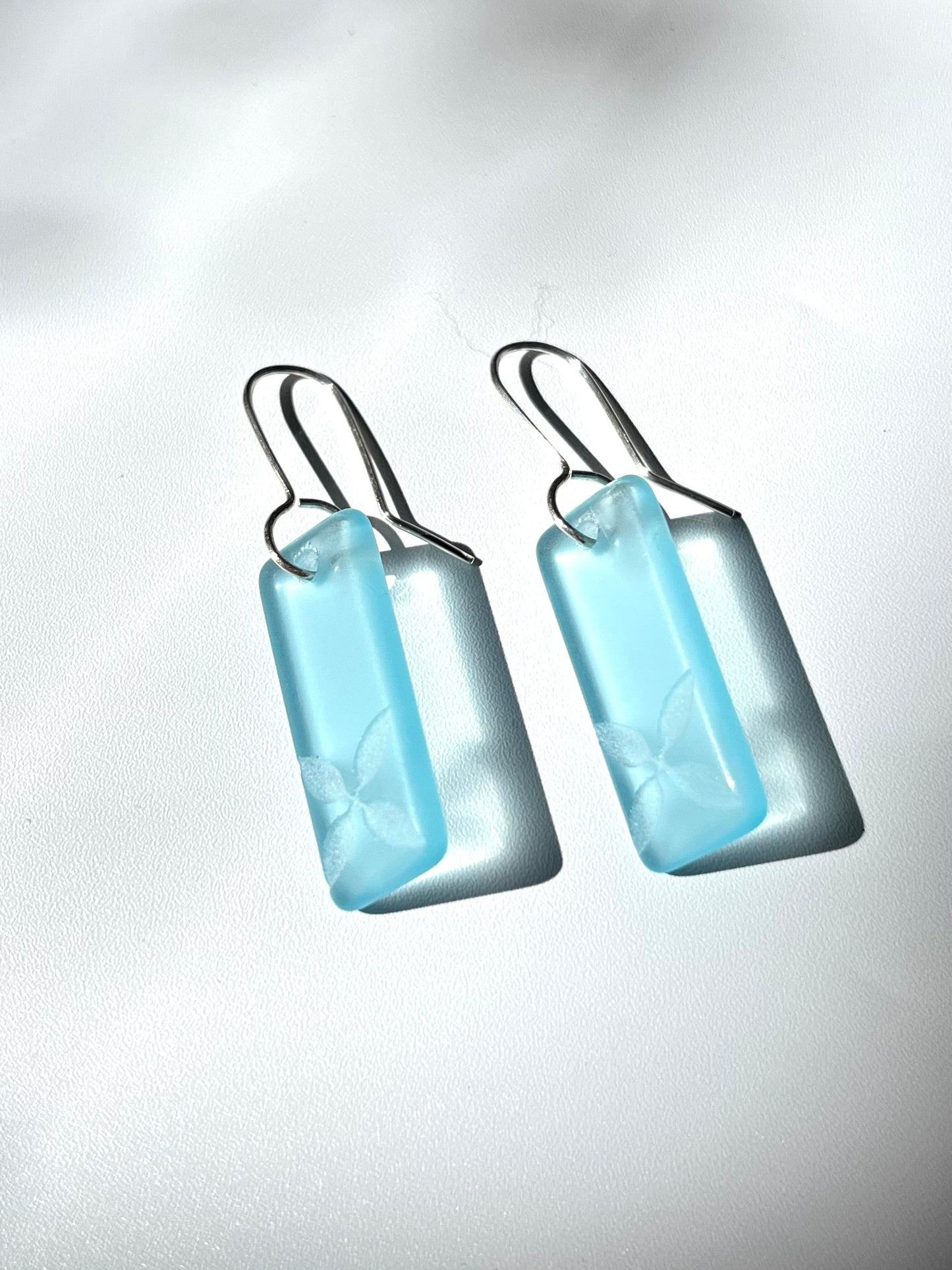 Drop Tapa Earrings - Etched Light Blue Glass