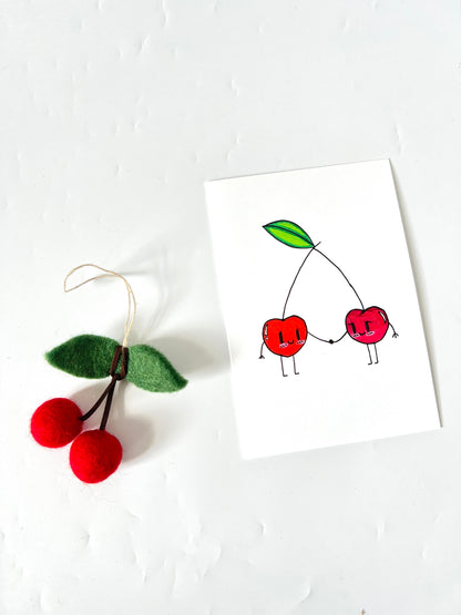 Cherries Felted Wool hanging Ornament