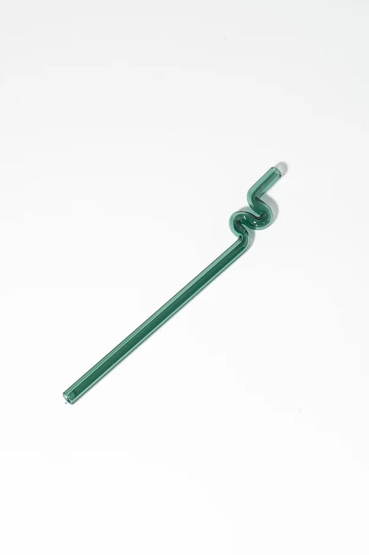 Squiggle Straw - Teal - handmade glass