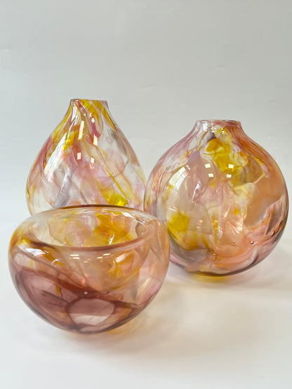 Handblown Glass Sphere Vase - Pink Marble #1