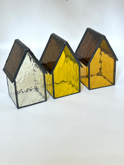 Stained Glass Tea Light House - Light Gold