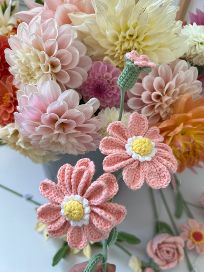 Crocheted Zinnia - Pink with White Centre
