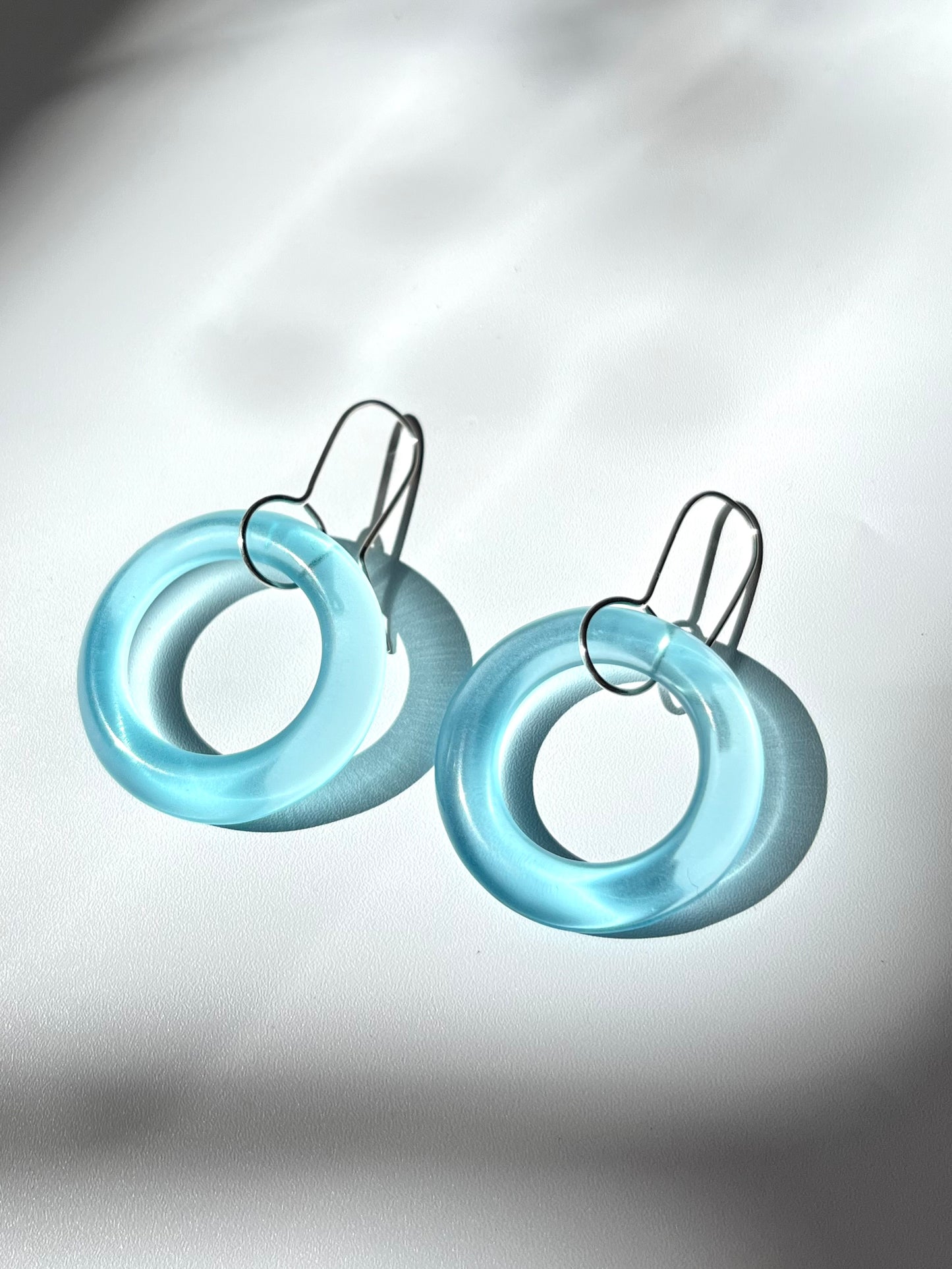 Glass Hoop Earrings - Light Blue
