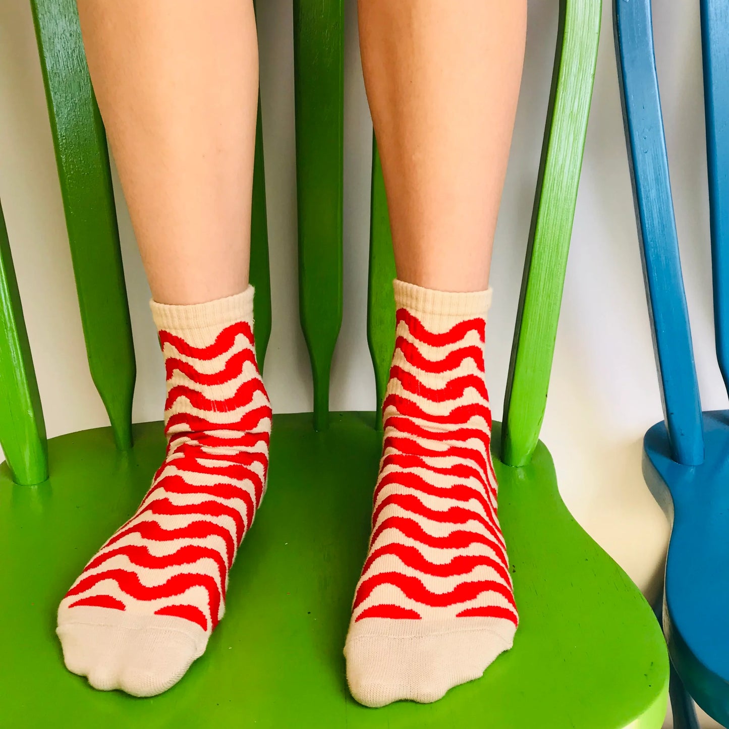 Cotton Ankle Socks - Beige & Red