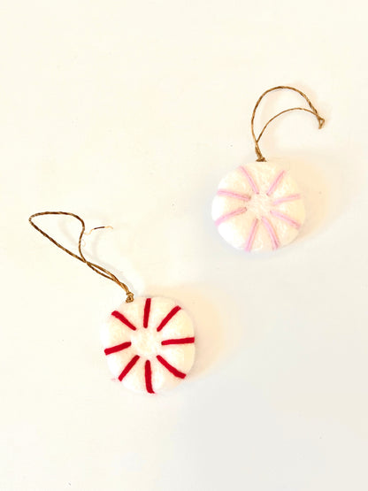 Christmas Peppermint Candy Ornament - Pink on White