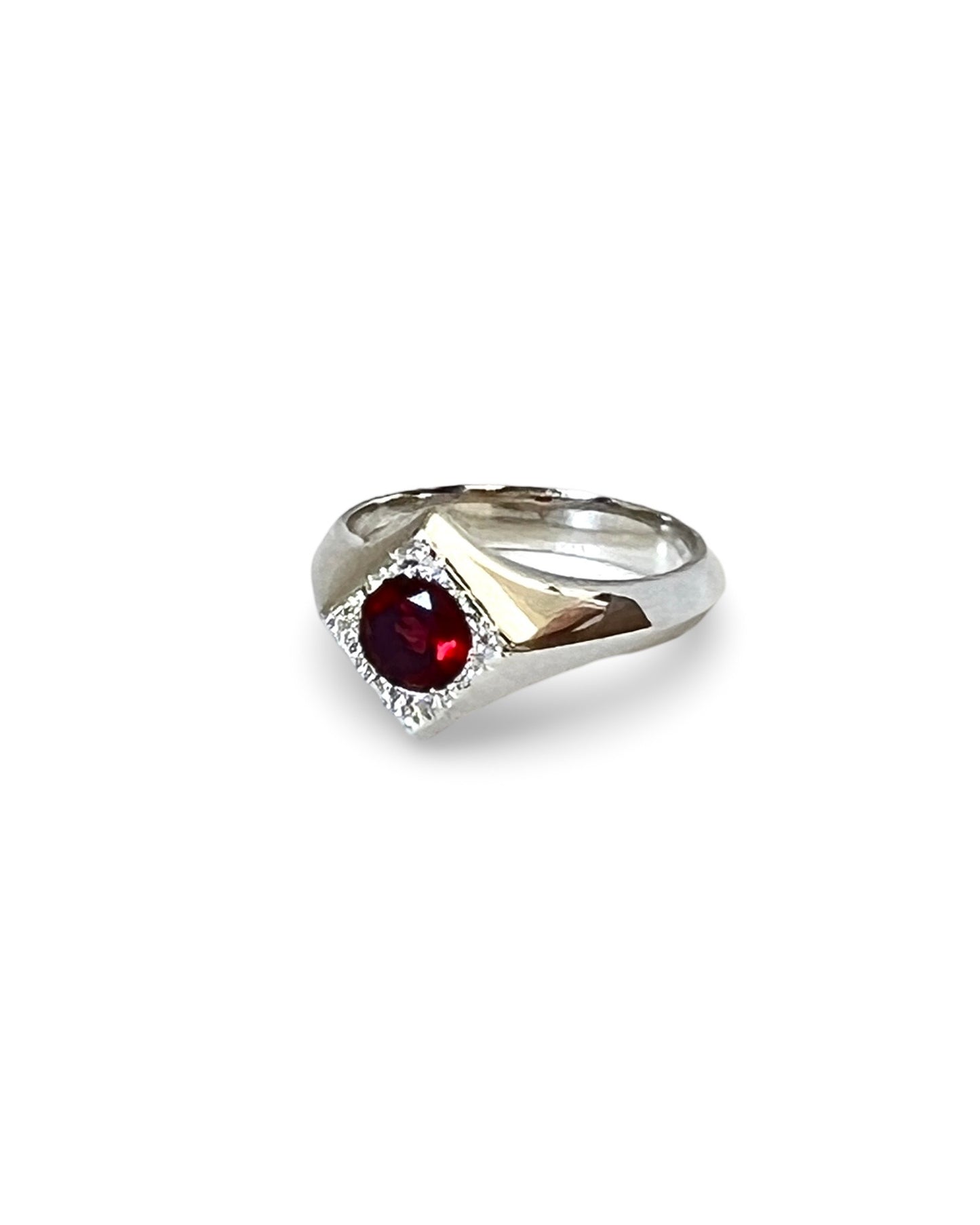 Cluster Arc Ring, Sterling Silver & Garnet: Size Q 1/2