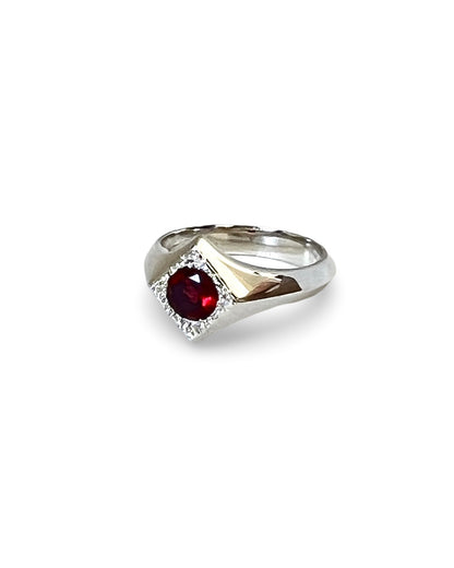 Cluster Arc Ring, Sterling Silver & Garnet: Size Q 1/2