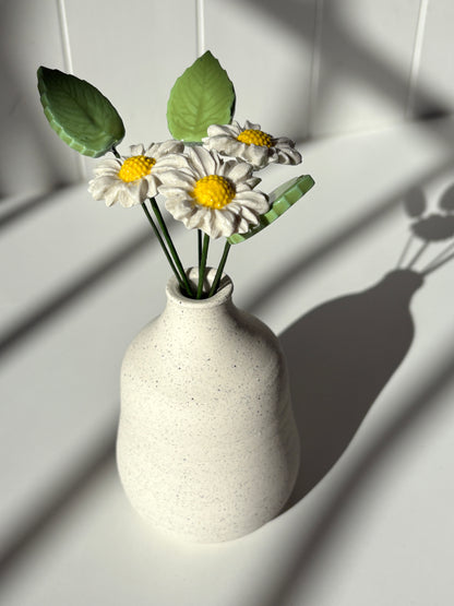 Ceramic Bud Vase with White Flowers & Leaves