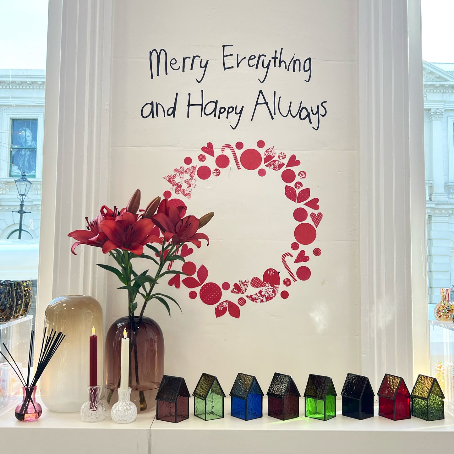 Stained Glass tea light House  - Green