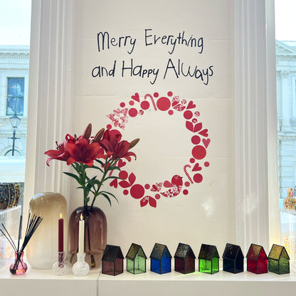 Stained Glass tea light House  - Green