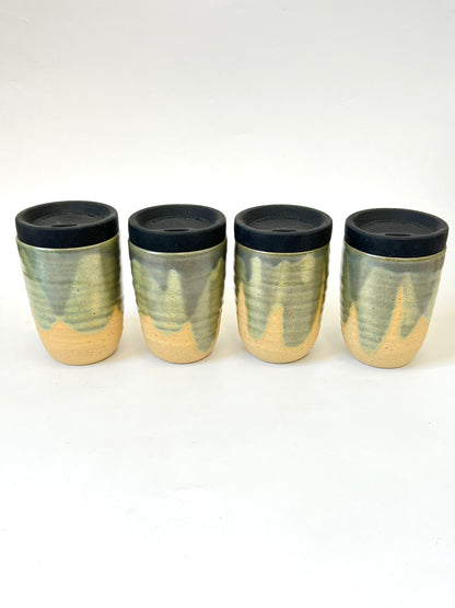 Ceramic Takeaway Cup - Kelp Green Scallops