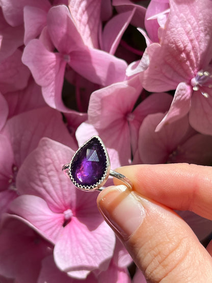 Purple Amethyst Ring - Sterling Silver - Size P 1/2