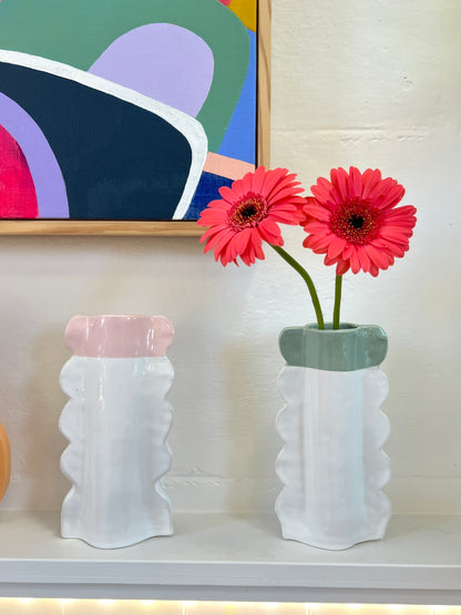 Scalloped Ceramic Vase with Pink Top - by Formantics