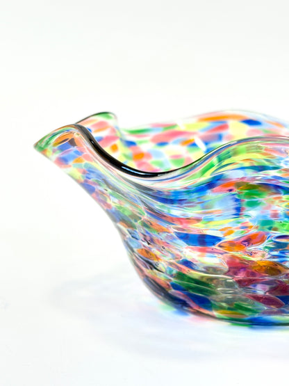 Wavy Handblown Glass Lolly Bowl - Peacock