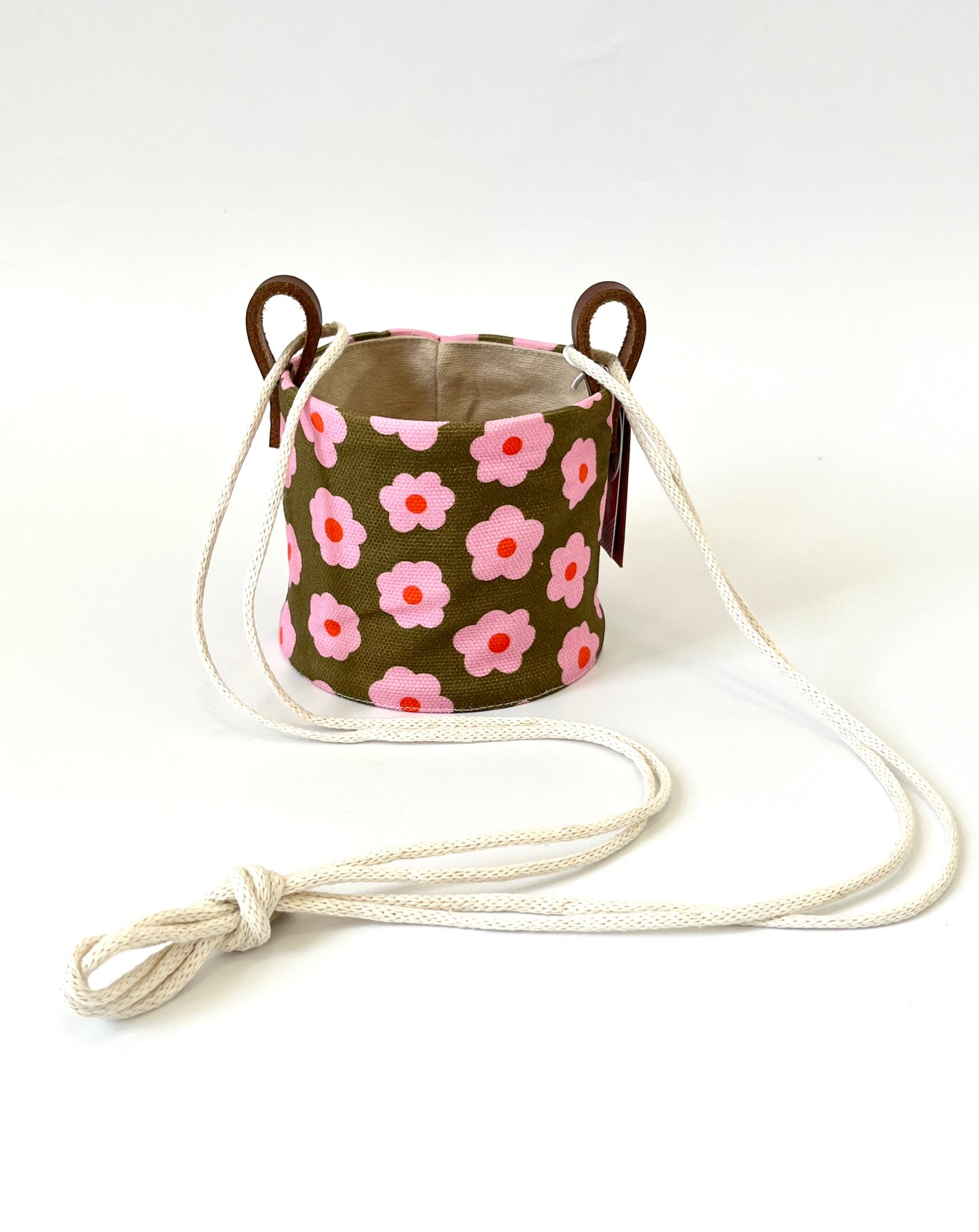 Hanging Canvas Planter - Green Flowers