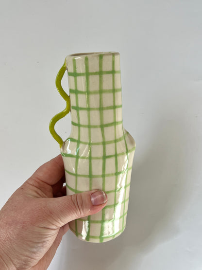 Green Grid Ceramic Vase with Lime Handle - by Formantics