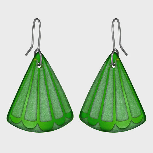 Fantail Tail Earrings - Green Glass