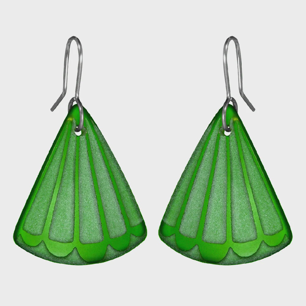 Fantail Tail Earrings - Green Glass