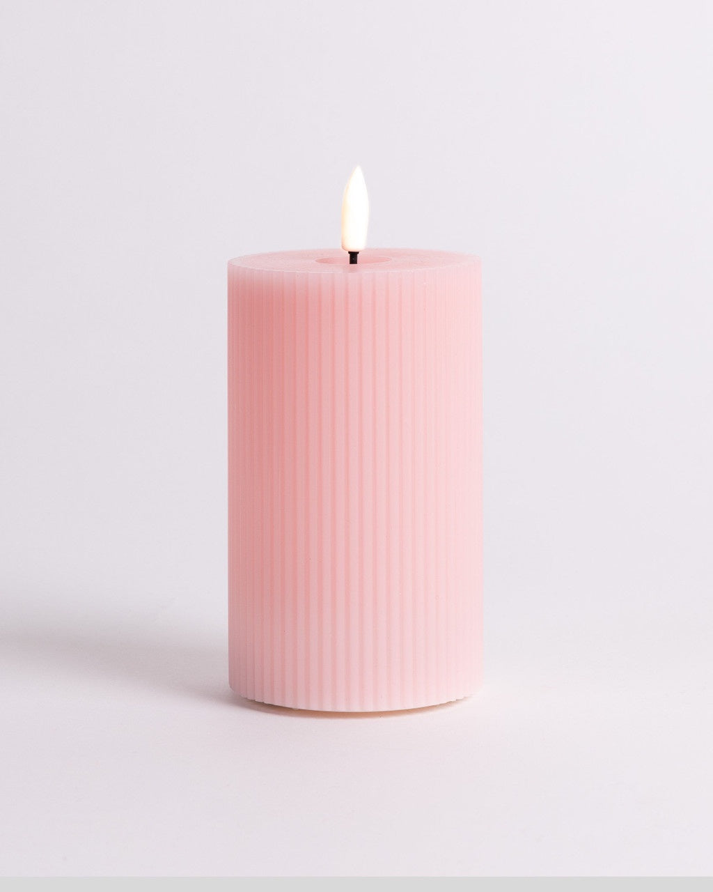 LED Fluted Pillar Candle, 12.5cm x 7.5cm - Pink