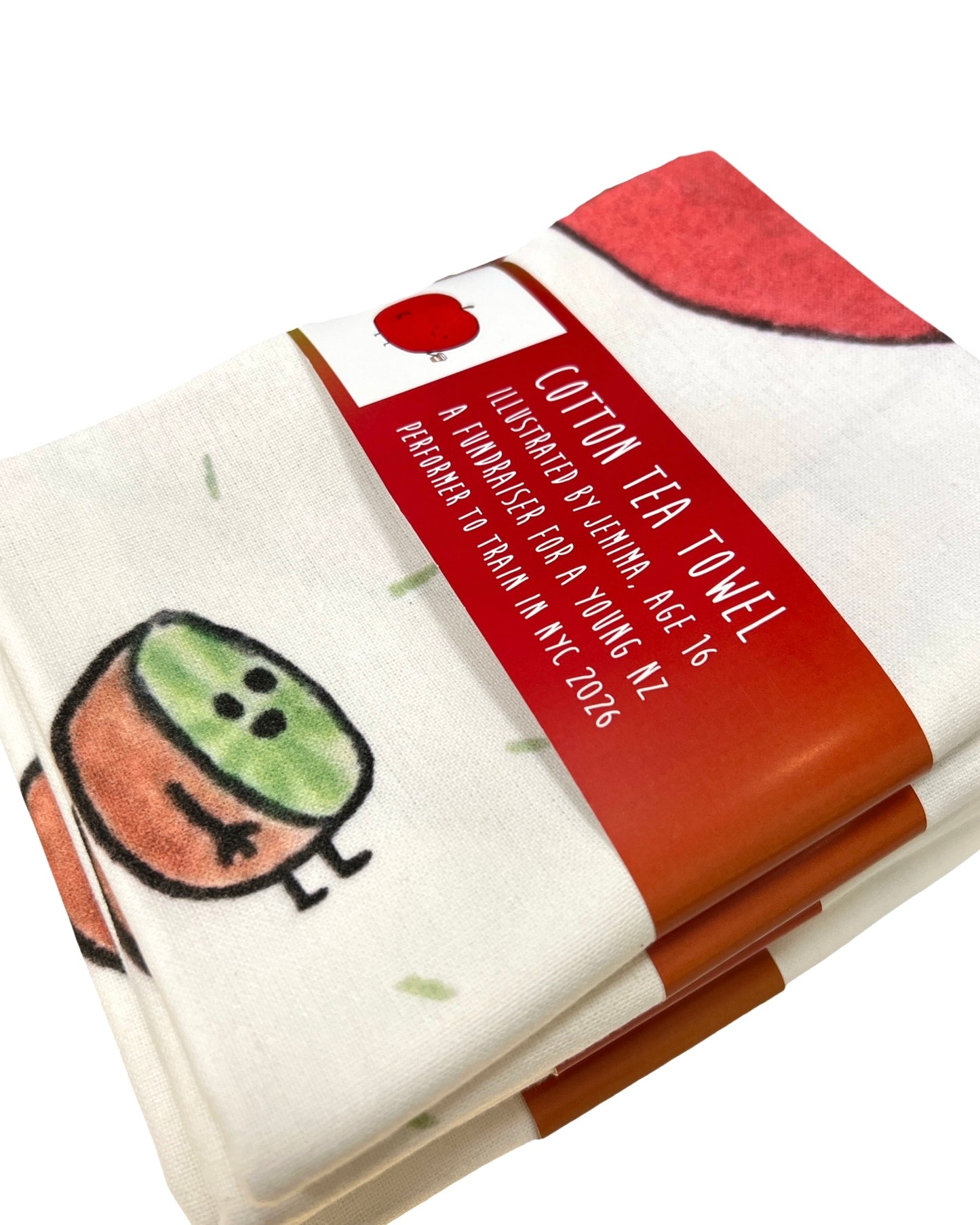 Little Kiwi, Big Apple - Limited Edition Illustrated Cotton Tea towel by Jemimadidit