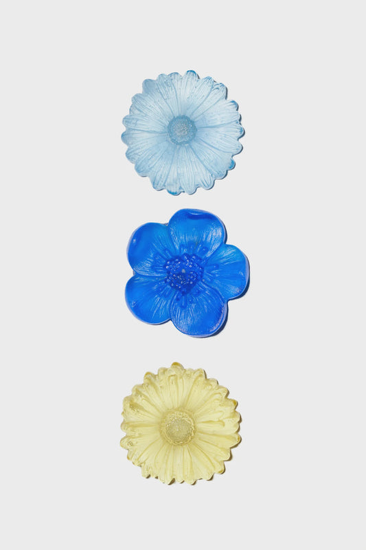 "Garden Path" Cast Glass Flowers Set - "Bright Summer" with Aqua