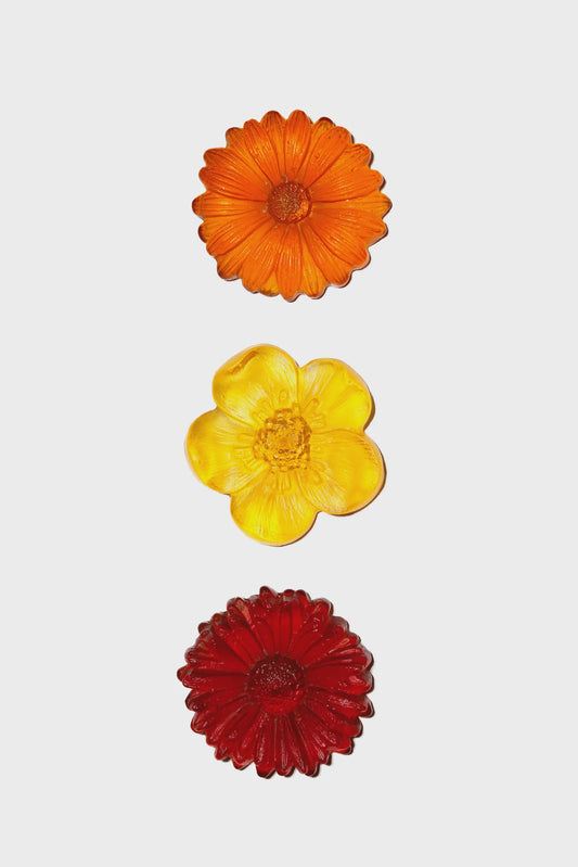 "Garden Path" Cast Glass Flowers Set - "Warm Autumn" with Yellow
