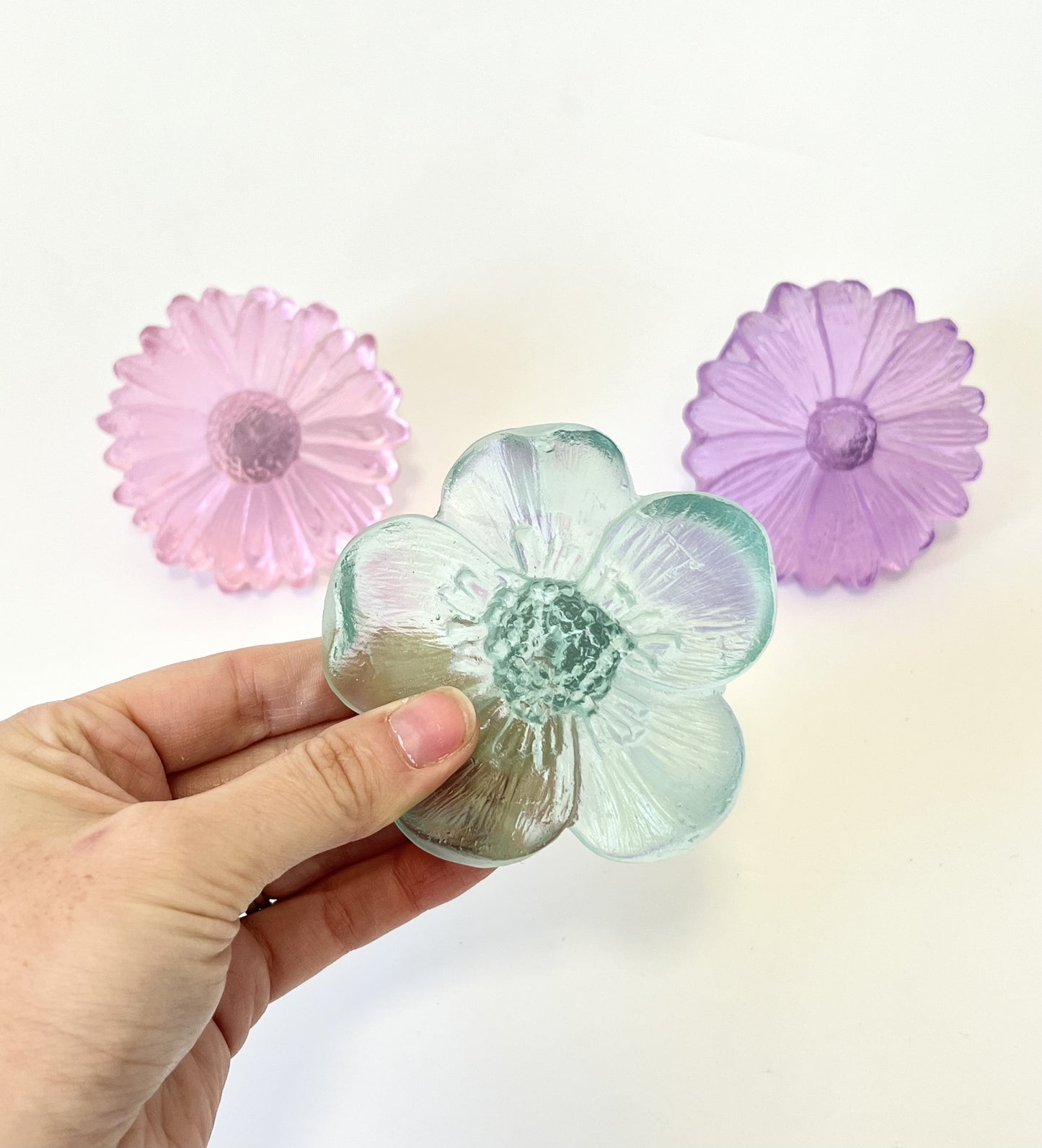 "Garden Path" Cast Glass Flowers Set - "Bright Summer" with Pink